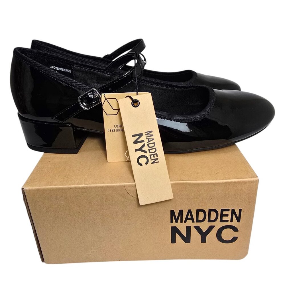 Madden NYC Patent Mary Jane Platform Low Heel Womens Sz 8 Adjustable Strap Black - Picture 1 of 12